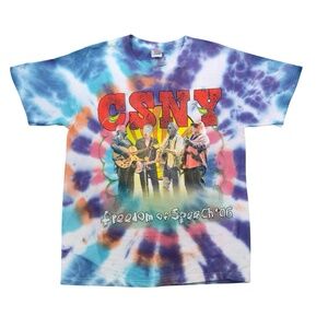 CSNY Tie Dye Tour T-Shirt 2006 Freedom of Speech Concert Mens M Rock Band VTG